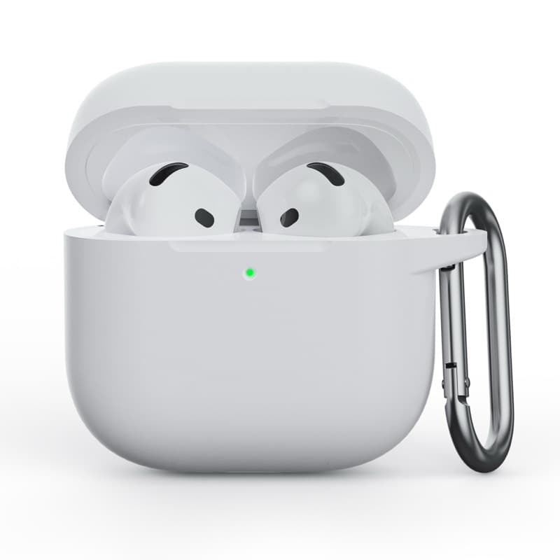 AirPods 4th Gen - Silicone case - Robust protection with carabiner, Antique White (white)