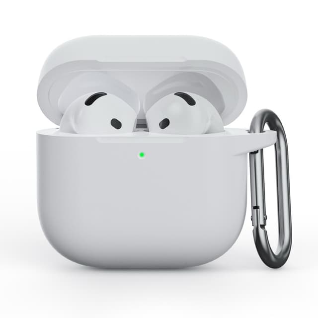 AirPods 4th Gen - Custodia in silicone - Protezione robusta con moschettone, bianco antico (bianco)