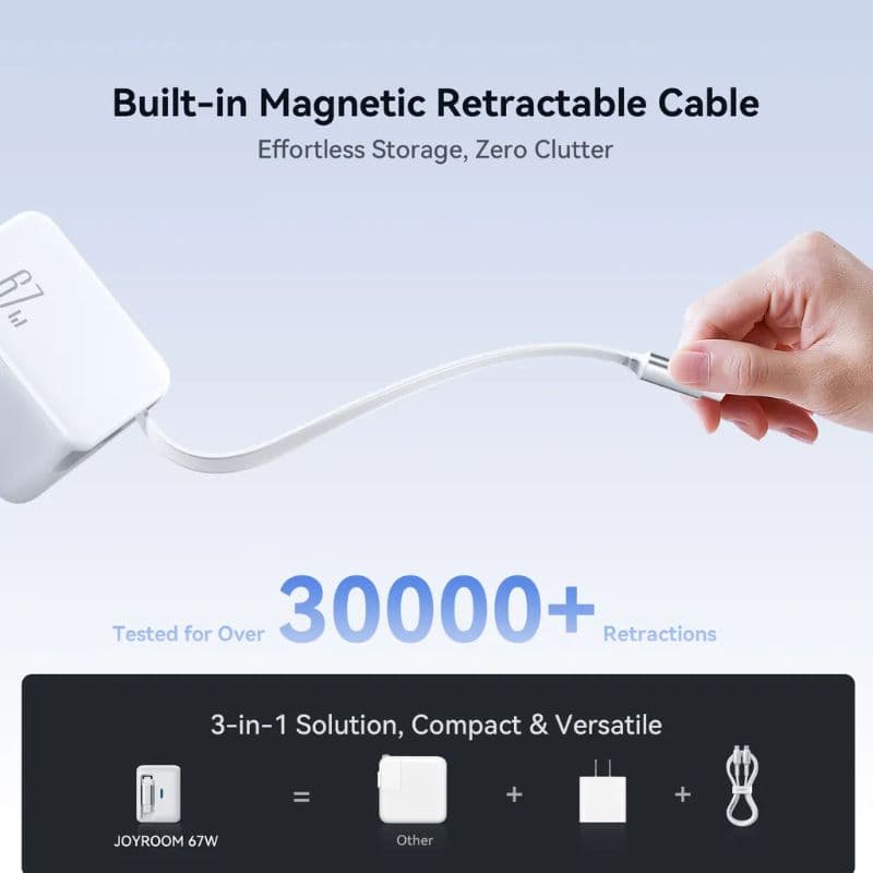 Joyroom - 67W GaN Ladegerät mit einziehbarem Kabel, Weiss (EU) (JR-TCL06) – 4