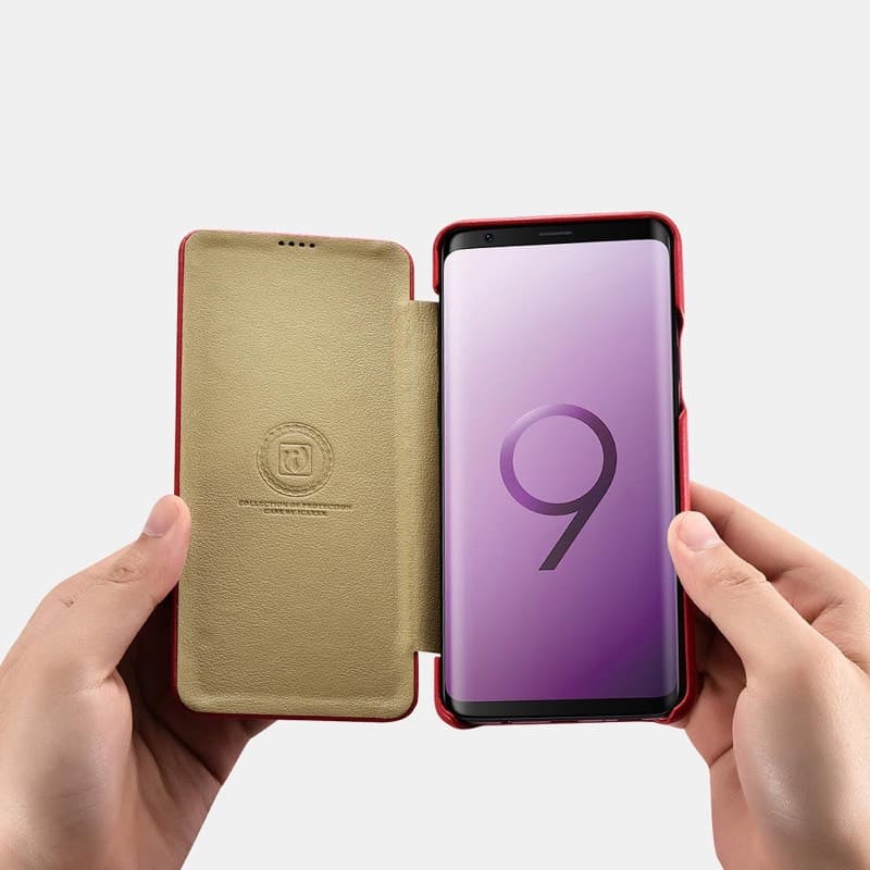 Samsung Galaxy S9 - Custodia flip in vera pelle iCarer blu navy – 2