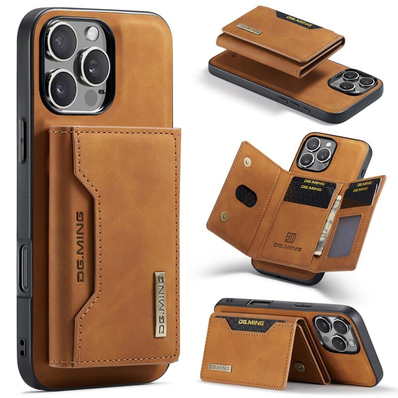 iPhone 13 Pro Max - DG.MING Etui, Leder-Optik, Kartenfach & Magnetverschluss, Kamelbraun