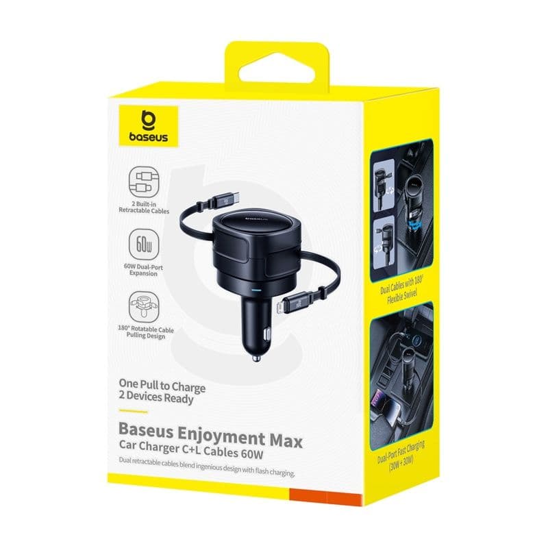 Caricabatterie da auto Baseus Enjoyment Max - 90W doppia porta da USB-C a Lightning, U+C, nero – 4