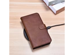 iPhone 12 Pro Max - iCarer Crazy Horse genuine leather wallet case, 2in1 with RFID protection, brown – Bild 5