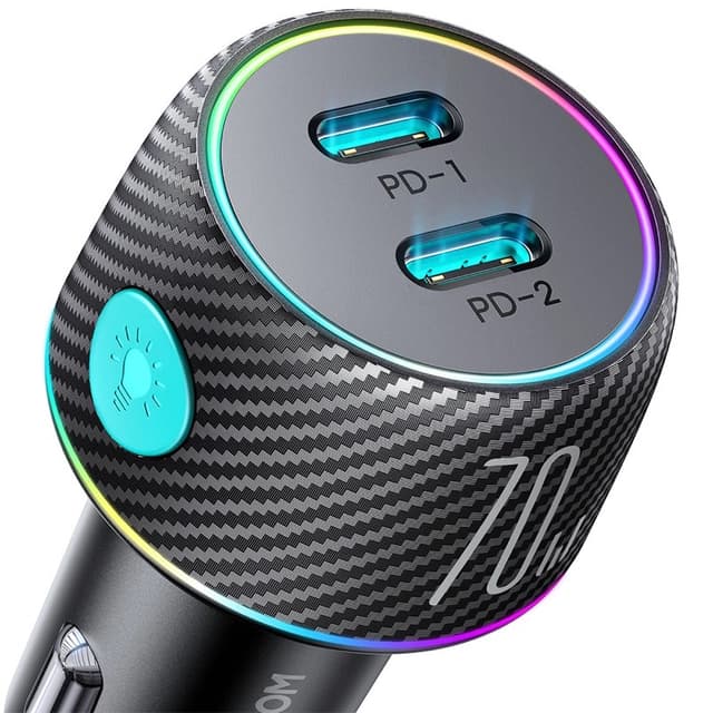 Joyroom - JR-CCN02 70W Dual PD Multi-Color Car Charger with Light Button-Black