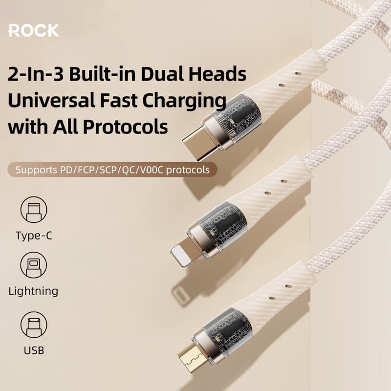 Rock - Transparency Series - 3-in-2 Ladekabel U+C auf M+L+C, 100W 1.5m, Schwarz – 3