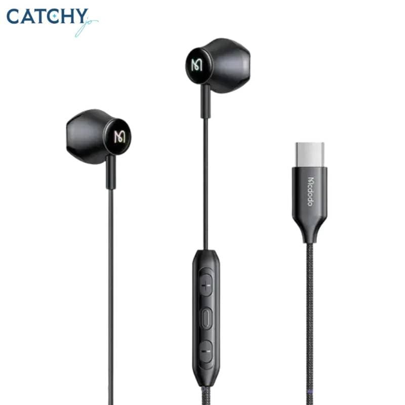Mcdodo - USB-c headphones with cable controller and microphone, with RGB light, black