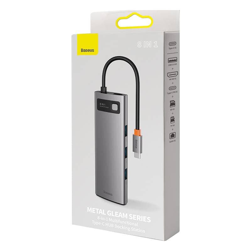 Baseus - Metal Gleam Series - 8-in-1 Multifunction Type-C HUB Docking Station, Gray (CAHUB-CV0G) – 2