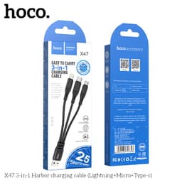 Hoco X47 3-in-1 Harbor Ladekabel (Lightning/Micro-USB/USB-C), 25 cm, Schwarz – Bild 3