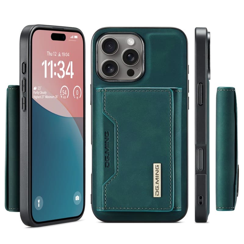 iPhone 13 Pro Max - DG.MING Etui, Leder-Optik, Kartenfach & Magnetverschluss, Grün