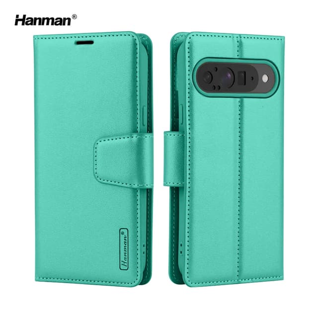 Google Pixel 10 / 10 Pro - Hanman Mill Flip Case avec 3 emplacements pour cartes, Turquoise