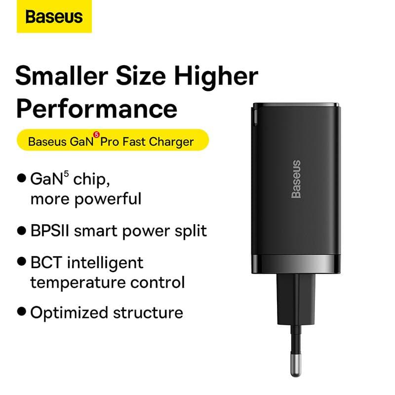 Baseus - GaN5 Pro - Schnellladegerät 2C+U, 65W EU, Schwarz (CCGP120201) – 4