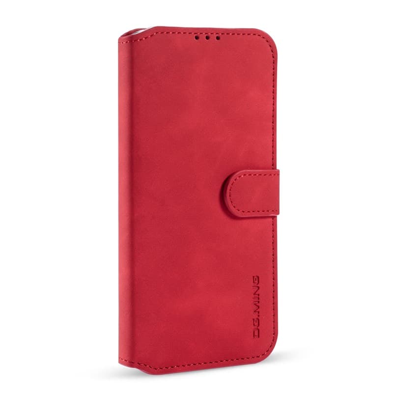 iPhone 13 Mini - DG.MING Vintage Flip Case avec 3 compartiments pour cartes et fermeture magnétique, aspect cuir, housse de protection, rouge – 4