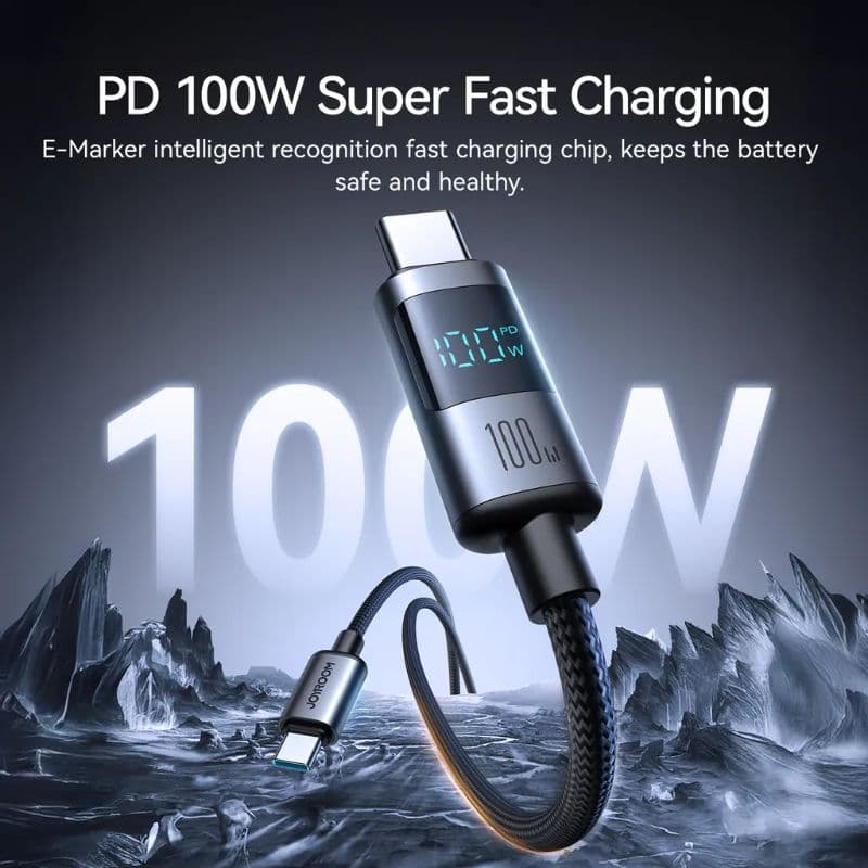 Joyroom Digital Display Fast Charging Cable (S-A16Pro) Type-C to Type-C, 1.2m, Schwarz – 4