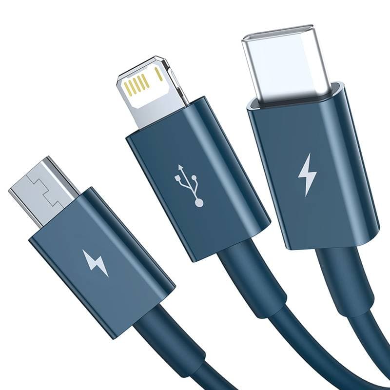 Baseus - Superior Serie - Schnellladekabel USB auf M+L+C, 3.5A 1.5m, Blau (CAMLTYS-03) – 4