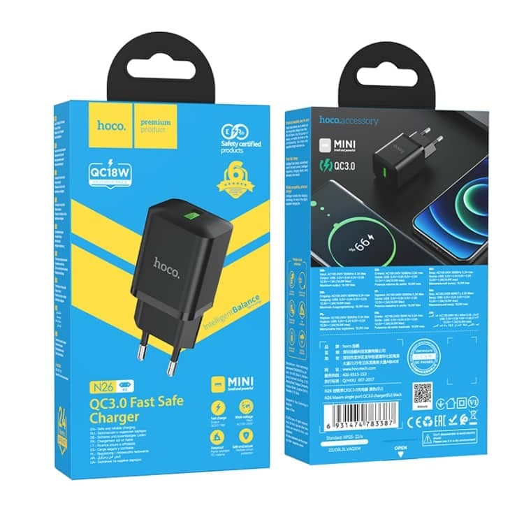 Hoco N26 18W USB adapter QC3.0 black