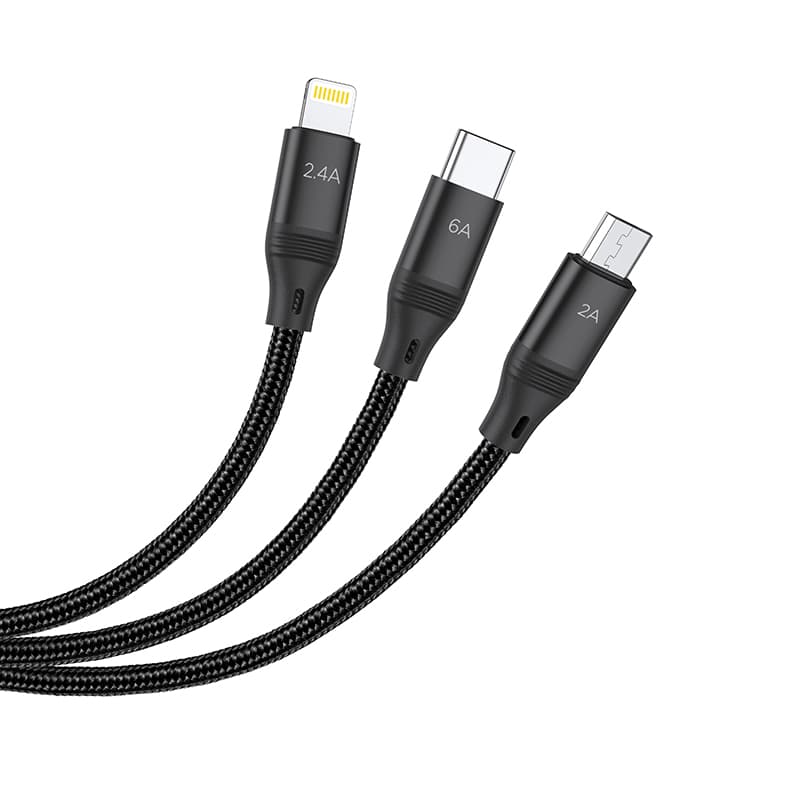 HOCO 3-in-1 Ultra 6A fast charging data cable for lightning+Micro+Type-C, schwarz (U104) – 2