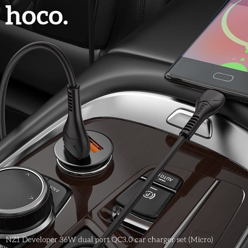 Hoco NZ1 Developer 36W Dual Port QC3.0 Kit chargeur voiture (micro-USB vers USB), noir – 4