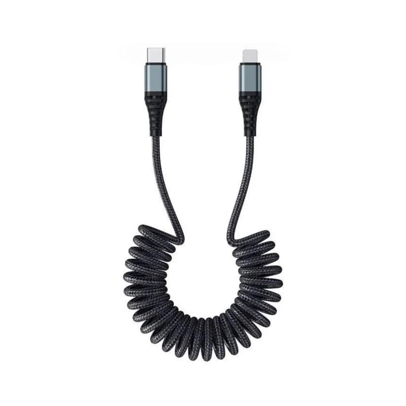 ROCK PD 20W USB-C vers Lightning Câble à ressort - Chargement rapide & données, nylon, noir