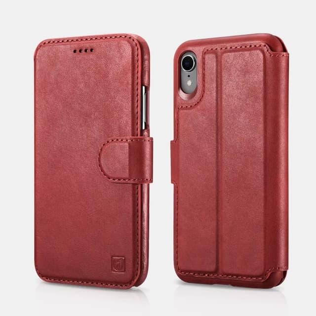 iPhone X/XS - Portafoglio 2in1 in vera pelle iCarer, nappa e chiusura magnetica (RIX12-RD)