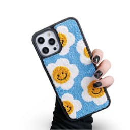 iPhone 13/14 - Custodia a maglia Flower Smiles - Blu con ricamo – Bild 3