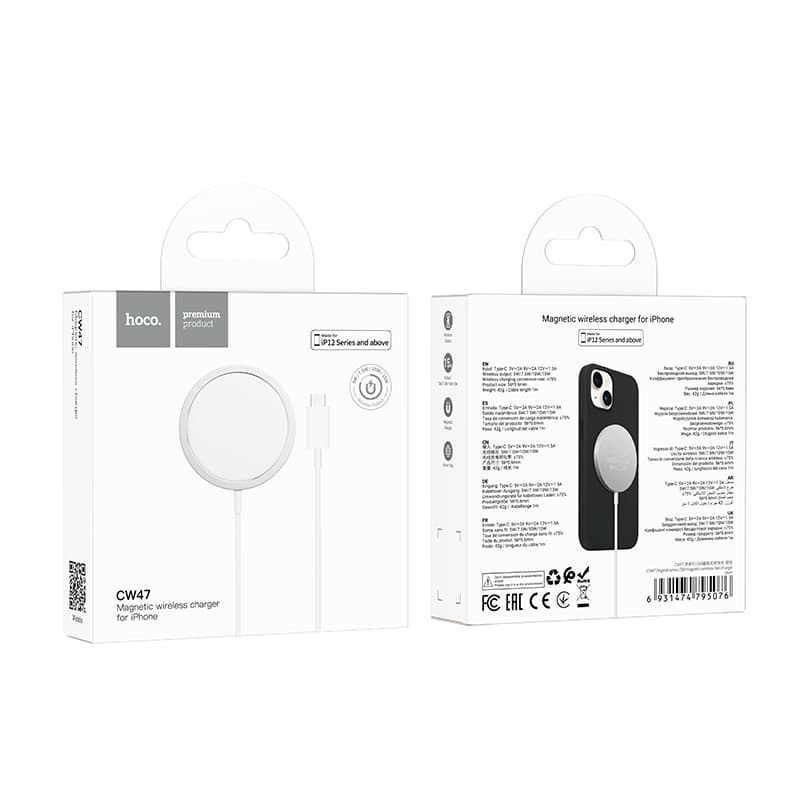 Hoco - CW47 Caricatore rapido magnetico senza fili della serie Original 15W / Magsafe bianco