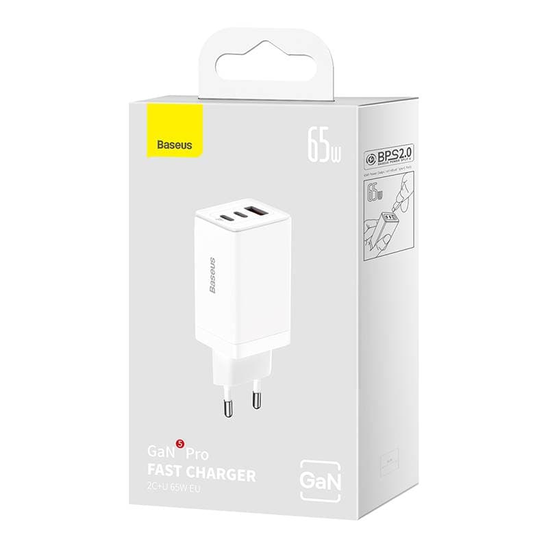 Baseus - GaN5 Pro - Schnellladegerät 2C+U, 65W EU, Weiss (CCGP120202) – 2