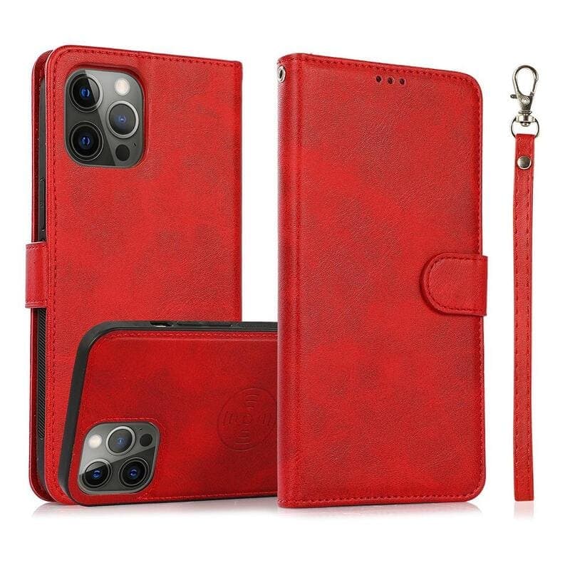 iPhone 13 Mini - Étui à rabat magnétique 2en1 avec emplacements pour cartes & bandeau de poignet, rouge