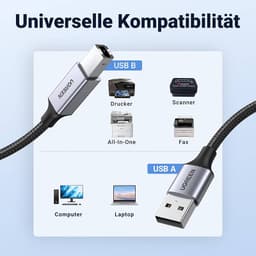 Ugreen – USB-A auf USB-B 2.0 Druckerkabel – Alugehäuse 3 m (US369 / 80804), schwarz/grau – Bild 2