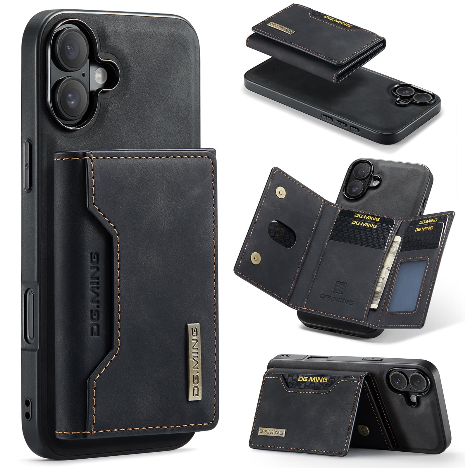 iPhone 11 - DG.MING Etui, Leder-Optik, Kartenfach & Magnetverschluss, Schwarz – 3