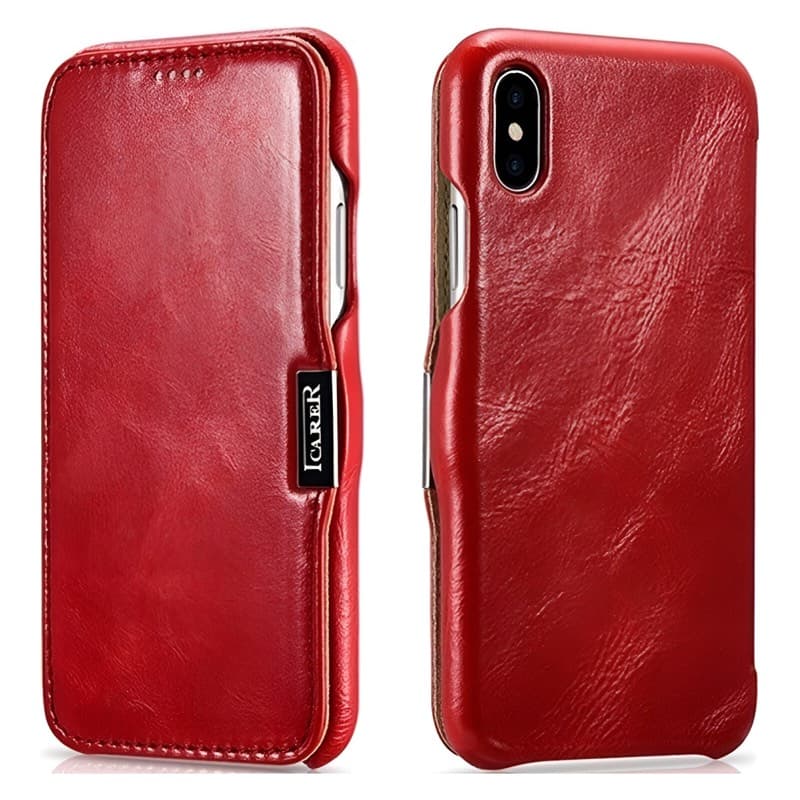 iCarer - iPhone Xs Max - Flipcase in vera pelle Serie Vintage ad apertura laterale, rosso (RI904-RD) – 3