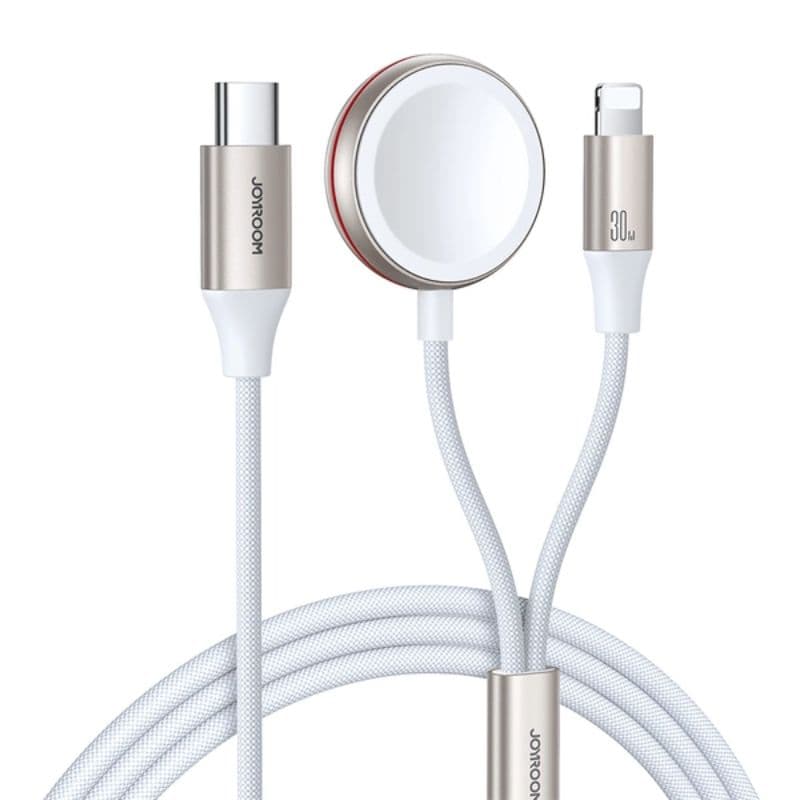 Joyroom Cavo di ricarica magnetica per orologi 2 in 1 (S-IW012), caricatore da Type-C a orologio + Lightning, 30W, 1,5 m, bianco