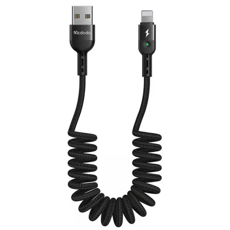 McDodo - USB-C vers Lightning, câble spiralé, 1.8m, noir – 2