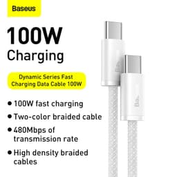 Baseus - Dynamic Series - Type-C to Type-C fast charging cable, 100W 1m, white (CALD000202) – Bild 2
