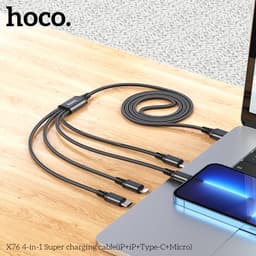 Hoco X76 4-in-1 Super charging cable(iP+iP+Type-C+Micro), schwarz – Bild 5