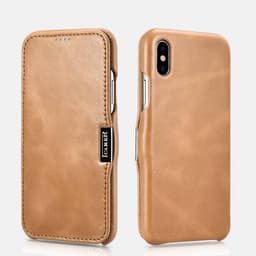 iPhone Xs Max - iCarer Vintage Series Side-open Genuine Leather Flip Case Camel (RI904-GG) – Bild 1