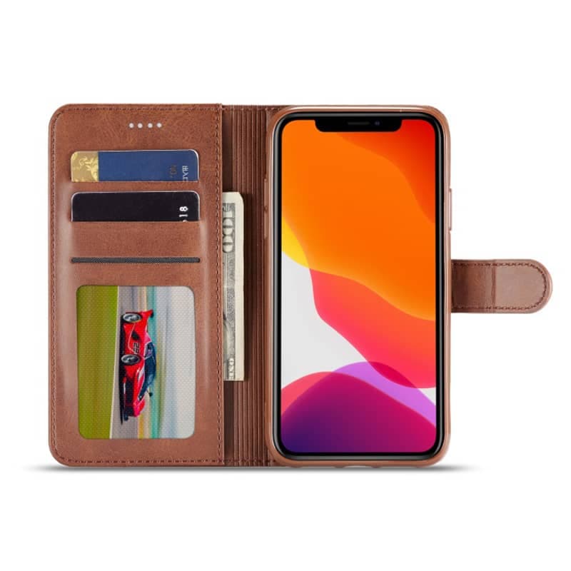 iPhone 13 - LC.IMEEKE Wallet Etui mit 3 Kartenfächern & Magnetverschluss, Braun – 2