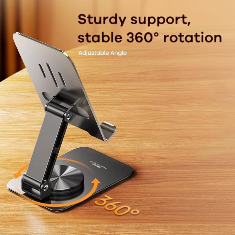 REMAX - RM-C38 Supporto da tavolo in metallo per smartphone e tablet, ruotabile a 360°, nero – 3