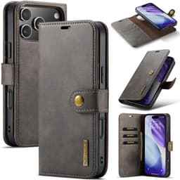 iPhone 17 Pro - DG.MING Flip Case, 3 Kartenfächer, Magnetverschluss, Leder-Optik, Grau – Bild 1