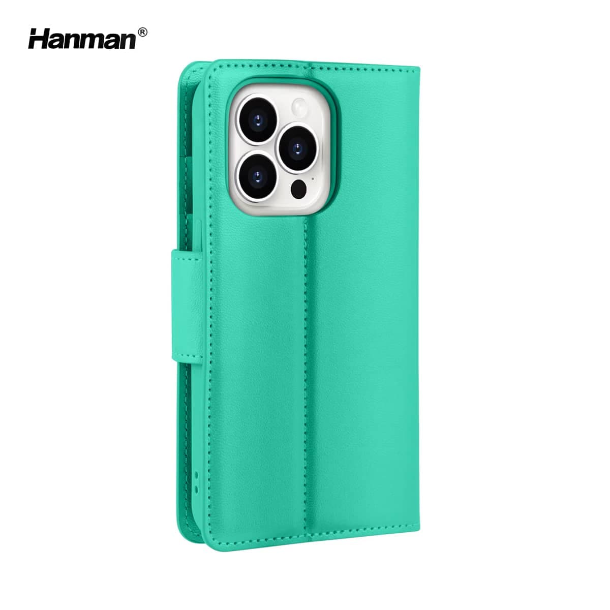 Apple iPhone 15 Plus - Hanman Mill Flip Case mit 3 Kartenfächern, Türkis – 4
