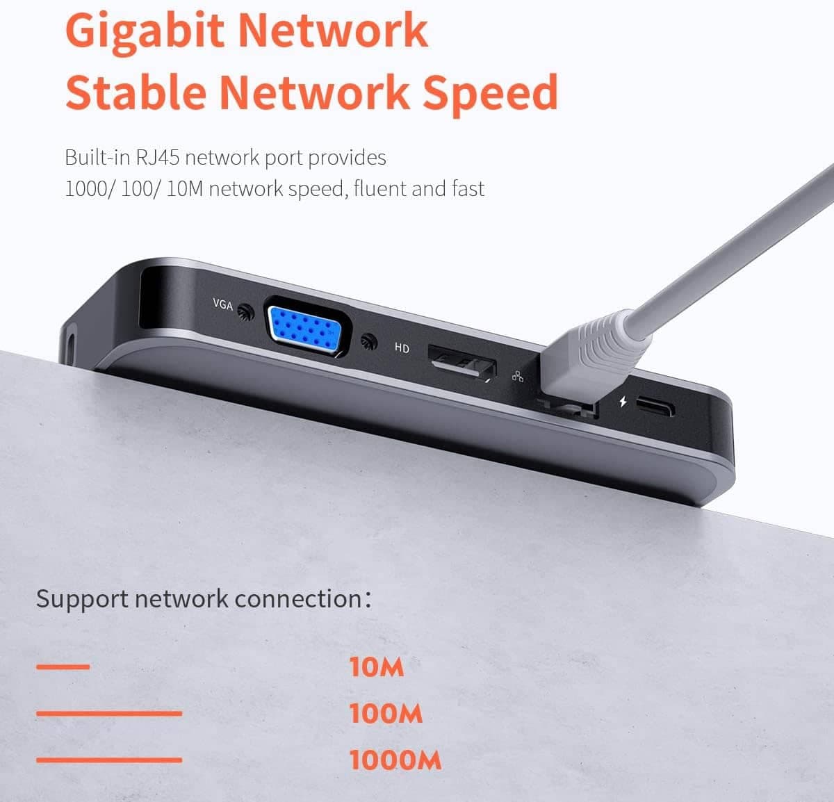ROCK 10-in-1 USB-C hub - HDMI, VGA, RJ45, 3×USB 3.0, card reader, gray – 4