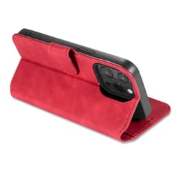 iPhone 13 Pro - DG.MING Vintage Flip Case with 3 card slots and magnetic closure, leather look, protective case, red – Bild 7
