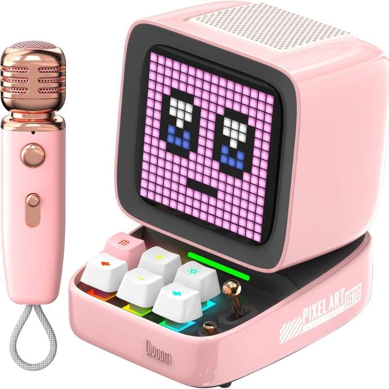 Divoom - DitooMic- 8 Bit Pixel Art Speaker - Bluetooth - Karaoke & Voice Morphing - Pink