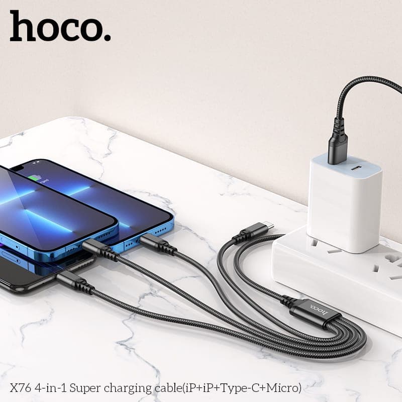 Hoco X76 4-in-1 Super charging cable(iP+iP+Type-C+Micro), schwarz – 4