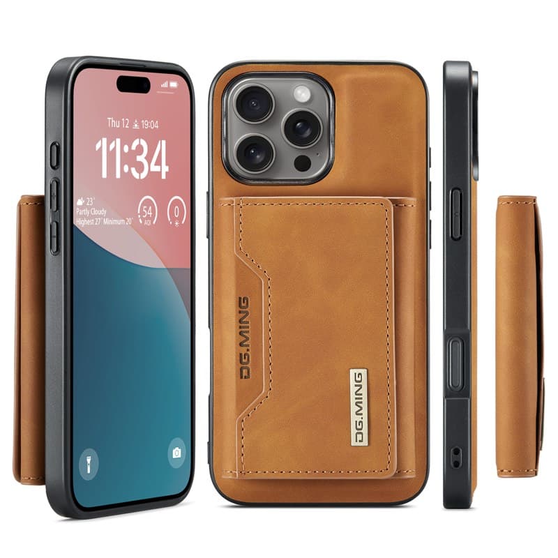 iPhone 11 Pro - DG.MING Etui, Leder-Optik, Kartenfach & Magnetverschluss, Kamelbraun – 2