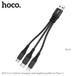 Hoco X47 3-in-1 Harbor Ladekabel (Lightning/Micro-USB/USB-C), 25 cm, Schwarz – Bild 1