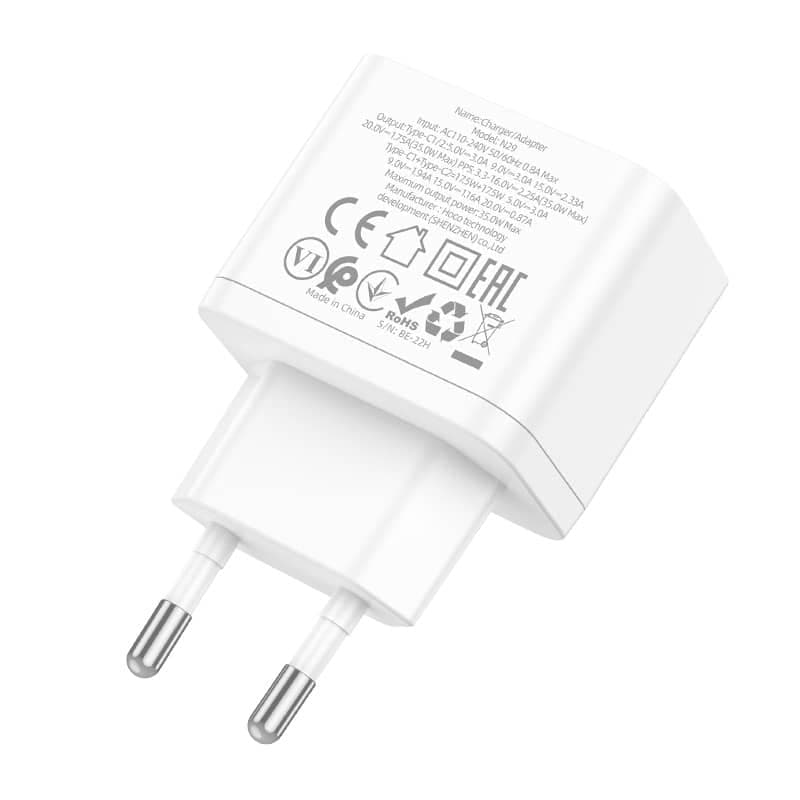 Hoco PD35W Dual Port USB-C Quick Charger, N29, weiss – 2