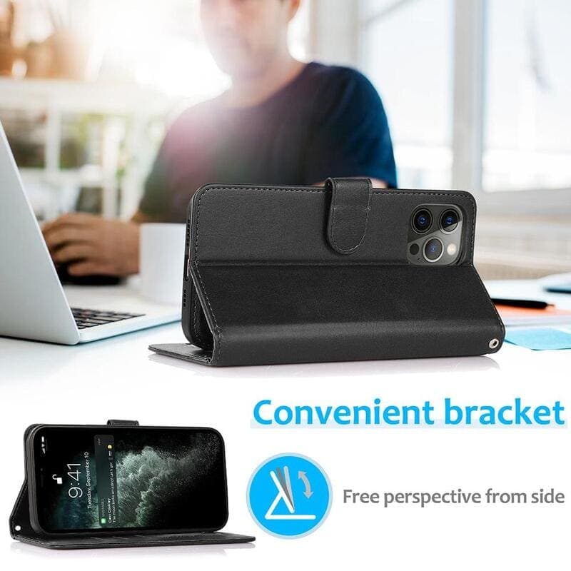 iPhone 13 Mini - Étui à rabat magnétique 2en1 avec emplacements pour cartes & dragonne, noir – 2