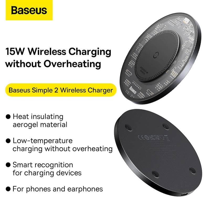 Baseus - Simple 2 - Caricabatterie wireless, 15W, nero (CCJJ050001) – 2