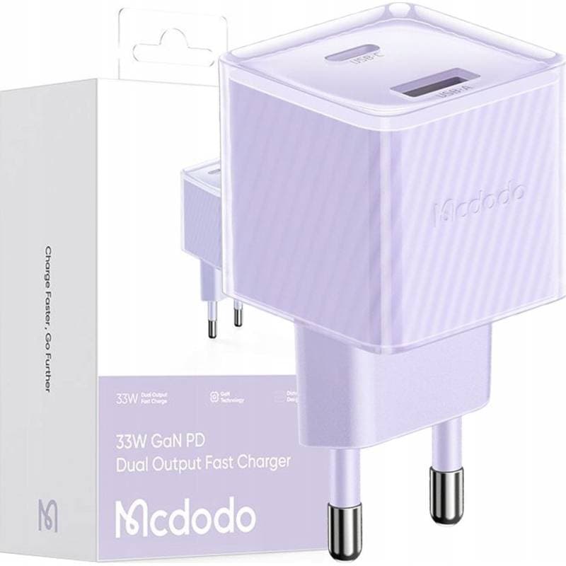 Mcdodo - 33W GaN a doppia uscita (USB-A + USB-C), caricatore rapido, viola – 3