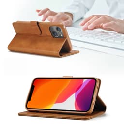 iPhone 5/5S/SE 2016 - LC.IMEEKE Custodia a portafoglio con 3 scomparti per carte e chiusura magnetica, marrone chiaro/arancione – Bild 5
